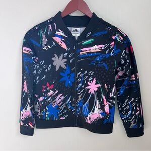 Adidas Girls abstract floral print full zipper jacket size 14